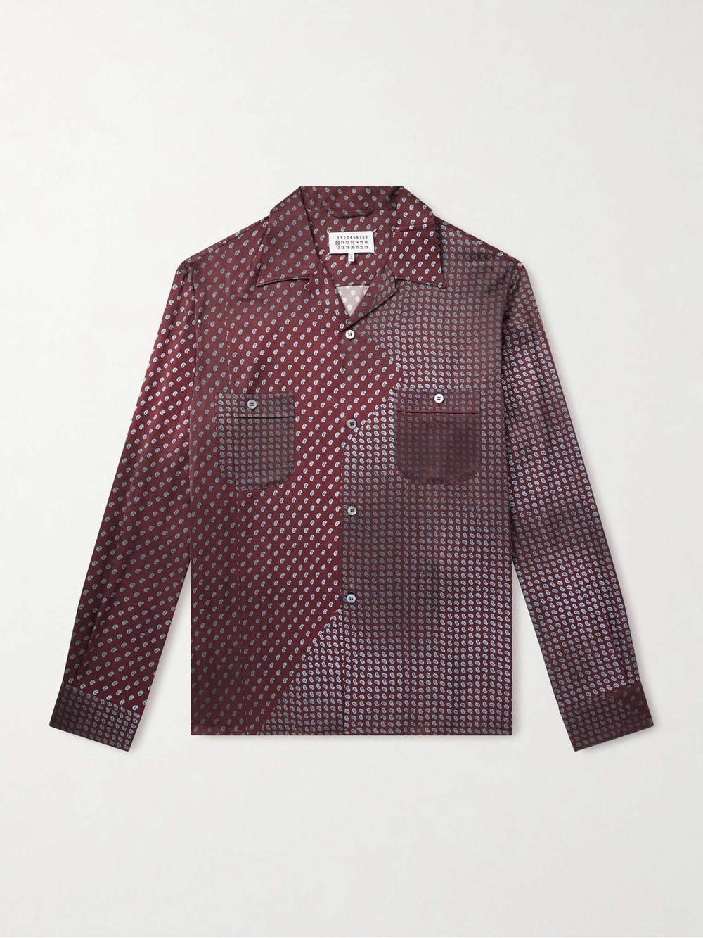 $1430 Maison Margiela Silk Paisley Print Long-Sleeve Shirt Red Burgundy 54 IT
